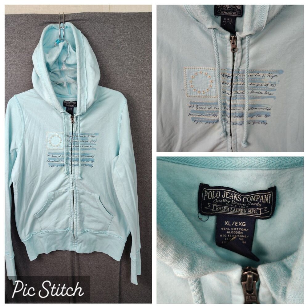 Polo Ralph Lauren Hoodie Women's S Aqua Mint Full Zip Pockets Zip Embroidered
